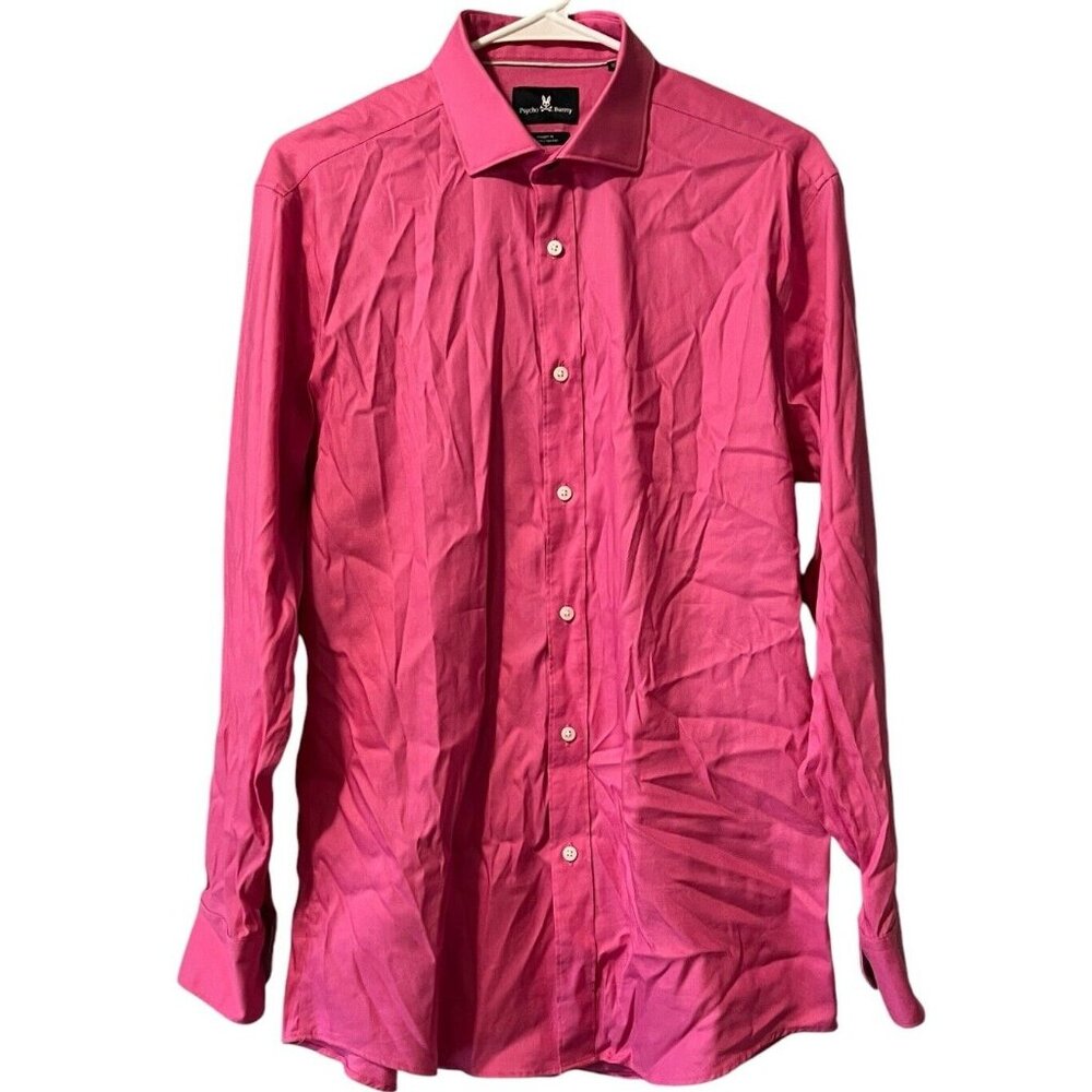 Psycho Bunny Modern Fit Stretch Non Iron Pink Long Sleeve Button Shirt Size 15.5